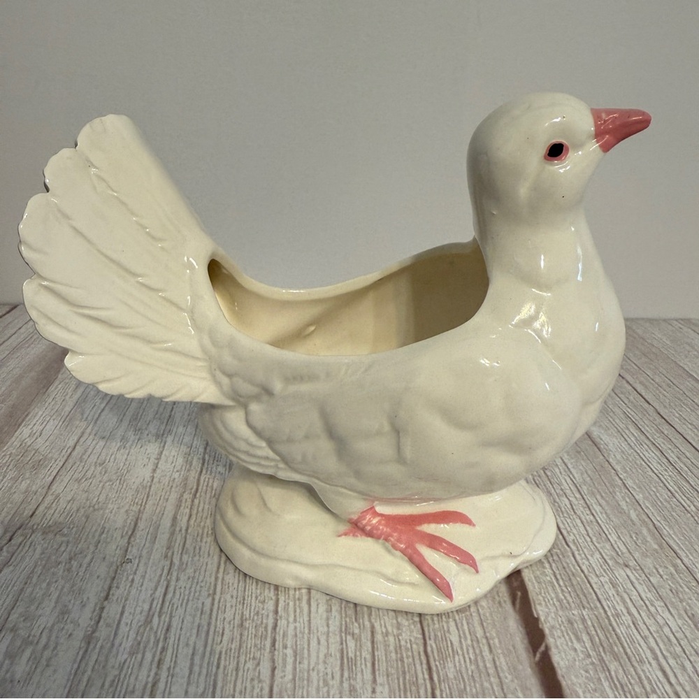 5" Ceramic White Dove Pigeon Bird Planter Figurine Made in Japan Vintage Chip
